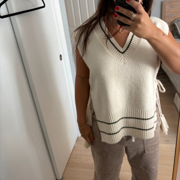 Free People - All Star Stripe Poncho - OS - White/Olive - Picture 6 of 7